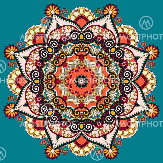 Circle lace ornament, round ornamental geometric doily...