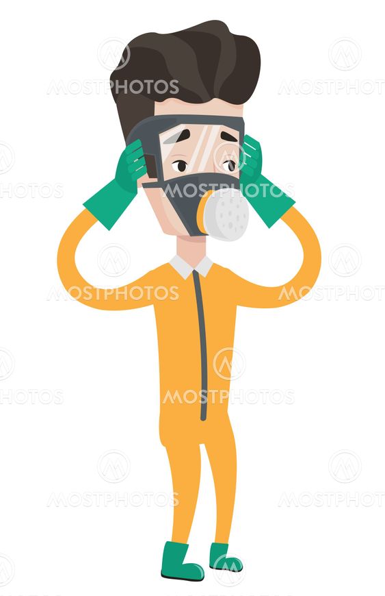 Man in radiation protective suit.