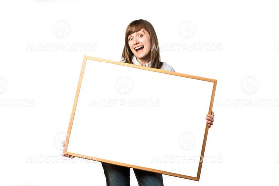 Happy young girl with blank whiteboard
