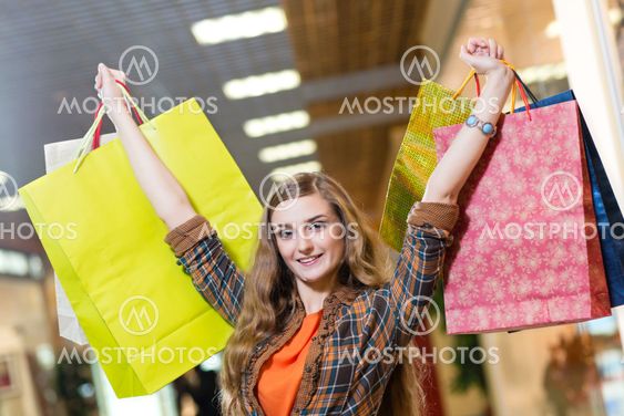 portrait of a beautiful woman in a shopping center