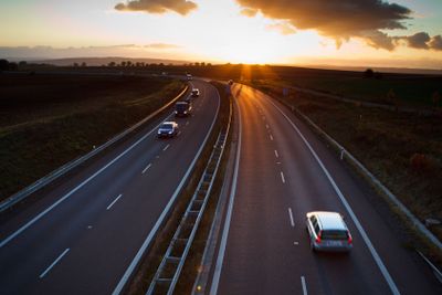 highway traffic - motion blurred truck on a...