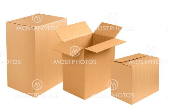 Three brown cardboard boxes