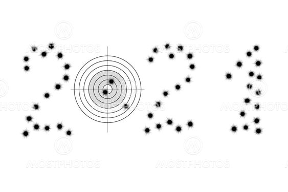 Bullet holes and target in shape of 2021