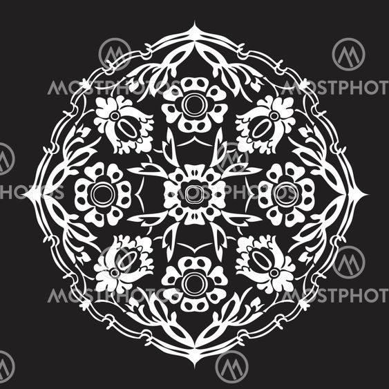 Black and white round flower abstract isolated on black background vector