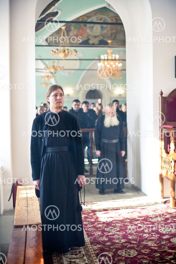 MOSCOW - MARCH 14: Orthodox liturgy with bishop Mercury in High Monastery of St Peter in Moscow on March 14, 2010 in Moscow