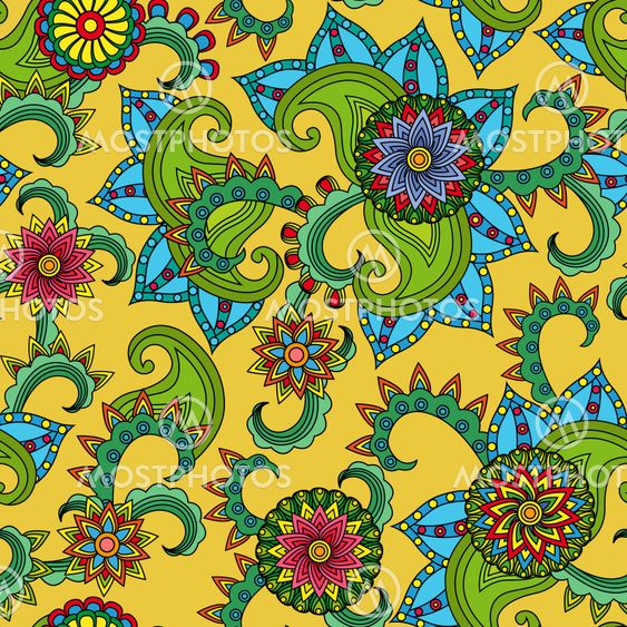 Seamless pattern with flowers over yellow