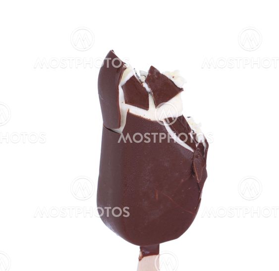 Bitten chocolate vanilla ice cream.