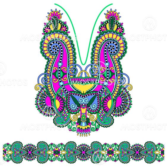 Neckline ornate floral paisley embroidery fashion design, ukrainian ethnic style. Good design for print clothes or shirt
