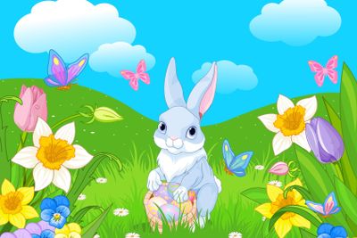 Easter Bunny with a Basket Full of Easter Eggs