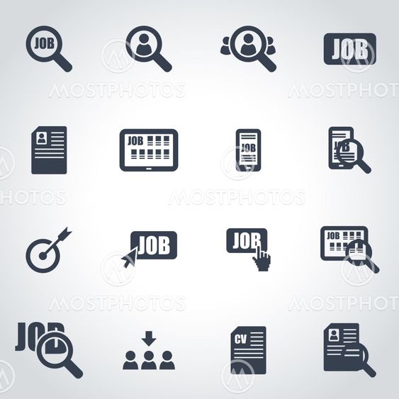 Vector black job search icon set