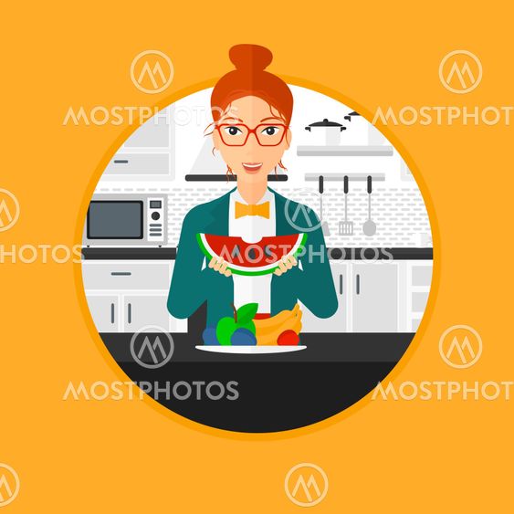Woman eating watermelon.