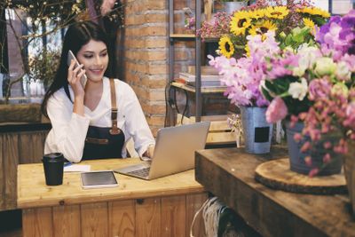 Confident Young Business Owner Flower Shop Store.