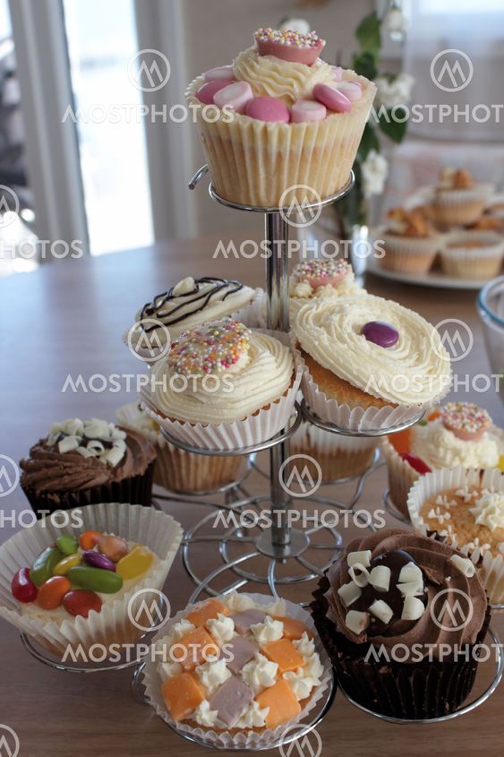 Home made cup cakes on a stand