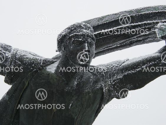 Budapest statue in winter