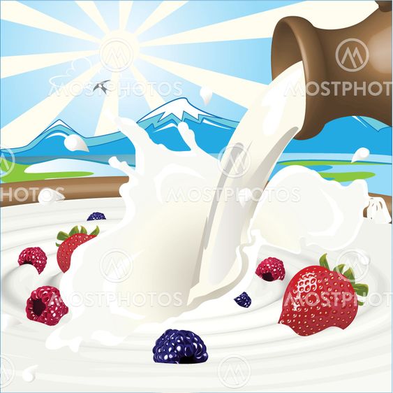 berries in milk