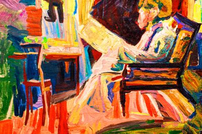 Reading, full figure, profile by Niels Larsen Stevns