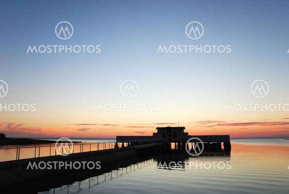 Bath house by sunset