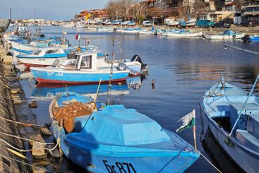 Sunset panorama of the port of Sozopol, Bulgaria