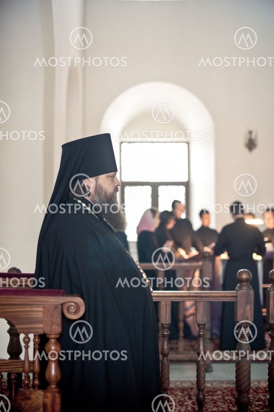 MOSCOW - MARCH 13: Orthodox liturgy with bishop Mercury in High Monastery of St Peter in Moscow on March 13, 2010 in Moscow