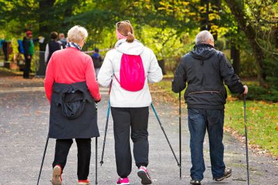 Three people in the park - Nordic walking