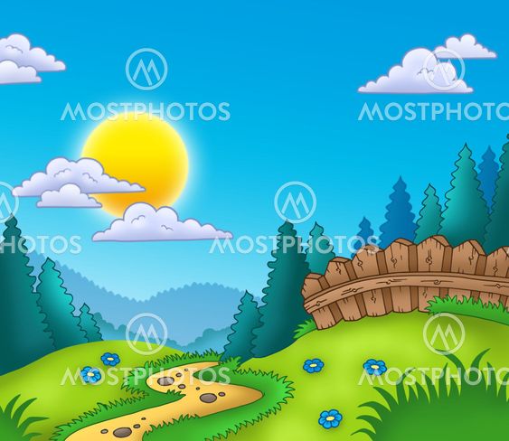 Country landscape with Sun