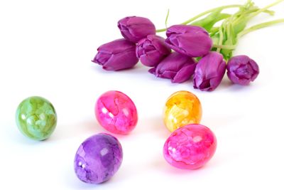 Easter eggs with tulips
