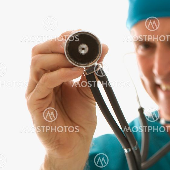 Doctor holding stethoscope.