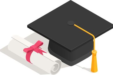 Graduation cap with golden tassel near rolled diploma...