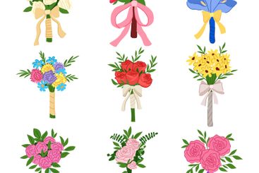 bouquet wedding set cartoon vector illustration