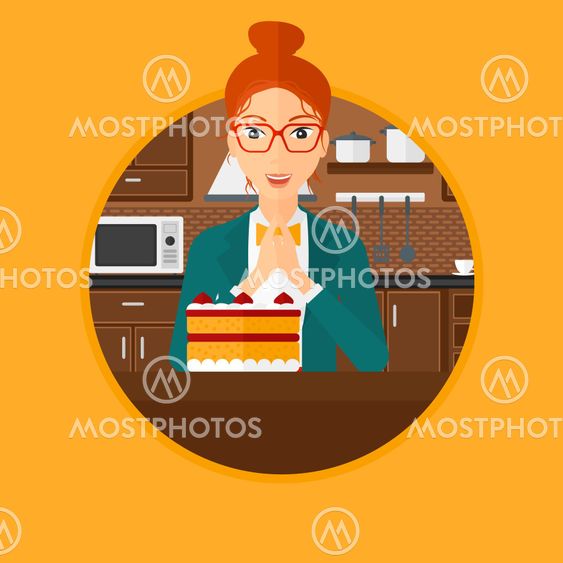 Woman looking at cake with temptation.