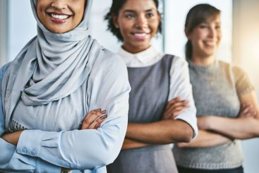 Closeup, business people and women with arms crossed,...