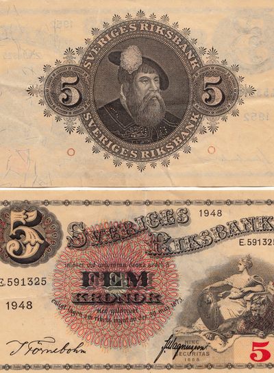 Gamla Svenska Pengar &quot;5kr&quot;