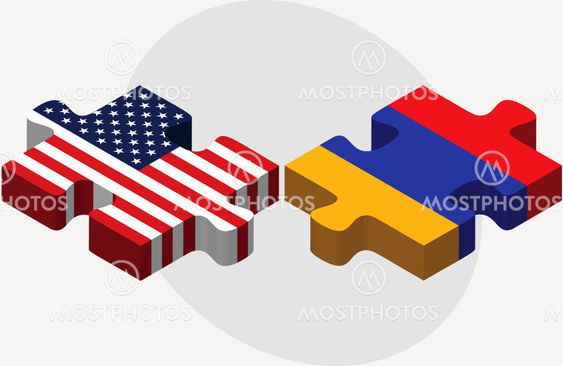 USA and Armenia Flags in puzzle