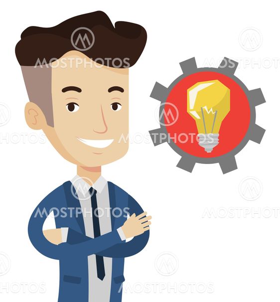 Man with business idea bulb in gear.