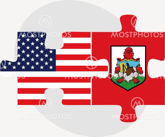 USA and Bermuda Flags in puzzle