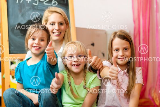 Mother with schoolchildren