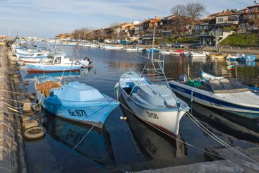 Sunset panorama of the port of Sozopol, Bulgaria