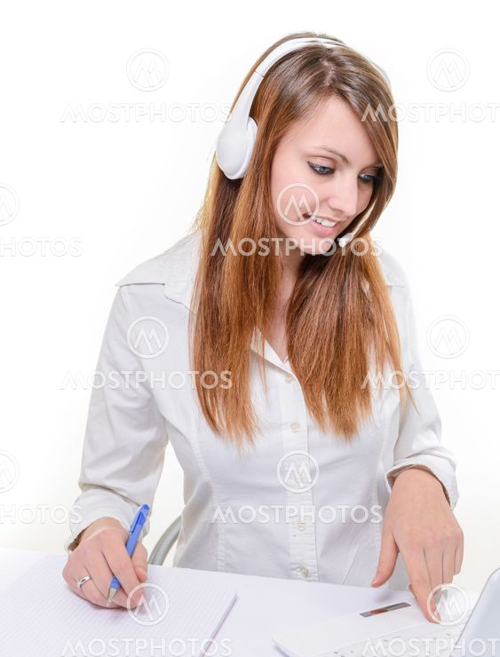 Smiling attractive woman in helpline