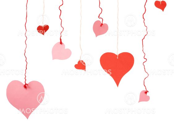 Different shape red and pink valentine paper hearts