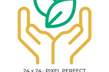 Leaves in protecting hands colorful line ui icon