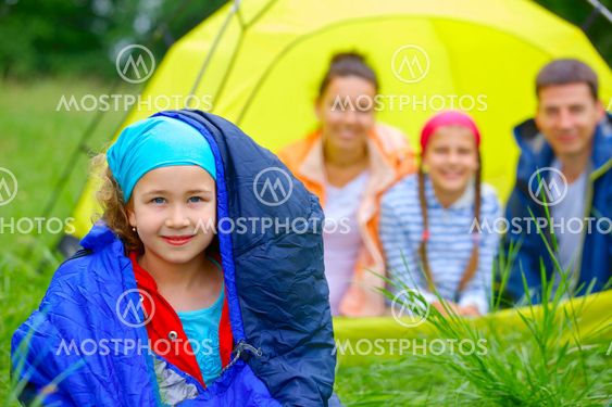Young girl camping