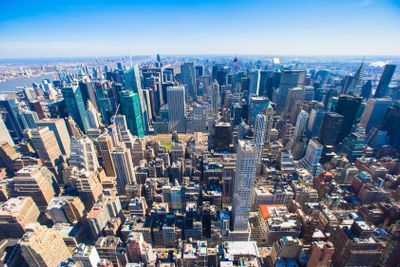 New York City Manhattan panorama aerial view with skyline...