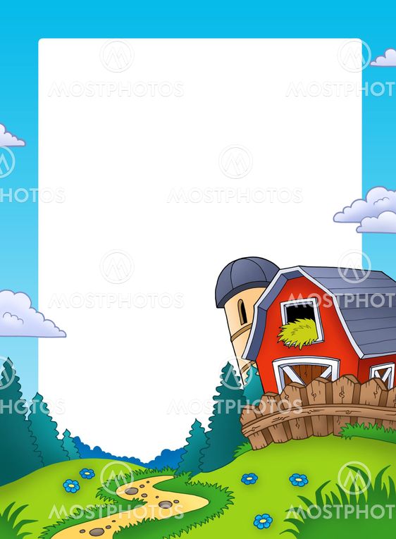 Frame with landscape and barn