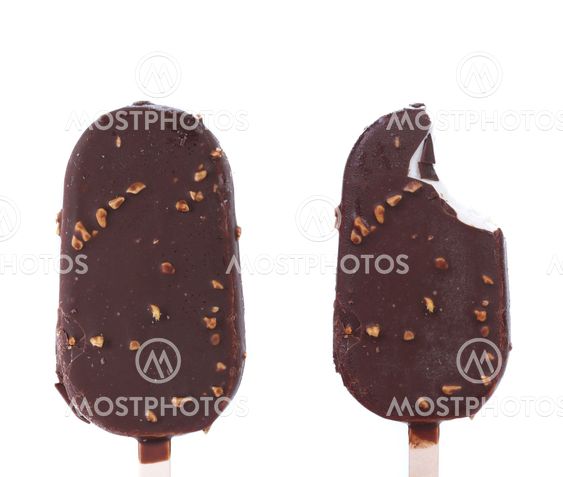Bitten and safe chocolate-coated ice cream.