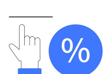 Hand Pointer Clicking on Blue Percentage Icon with...