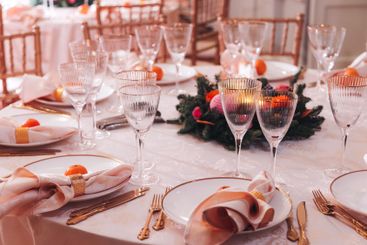 Beautiful table decoration for luxury  event in pink and...