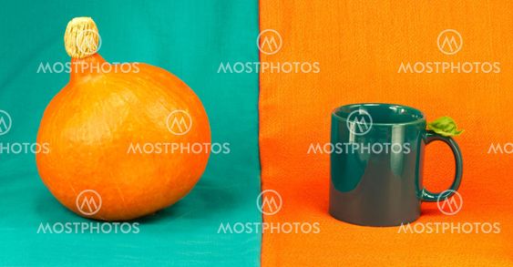 Still life of pumpkin and mug