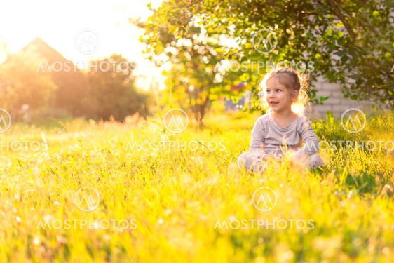 cute caucasian little girl in the country