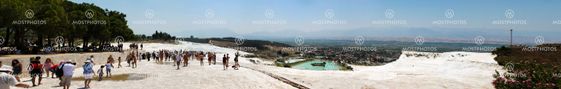 Travertine pools and terraces panorama, Pamukkale, Turkey