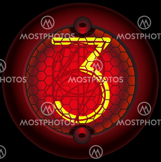 Digit 3 (three). Nixie tube indicator